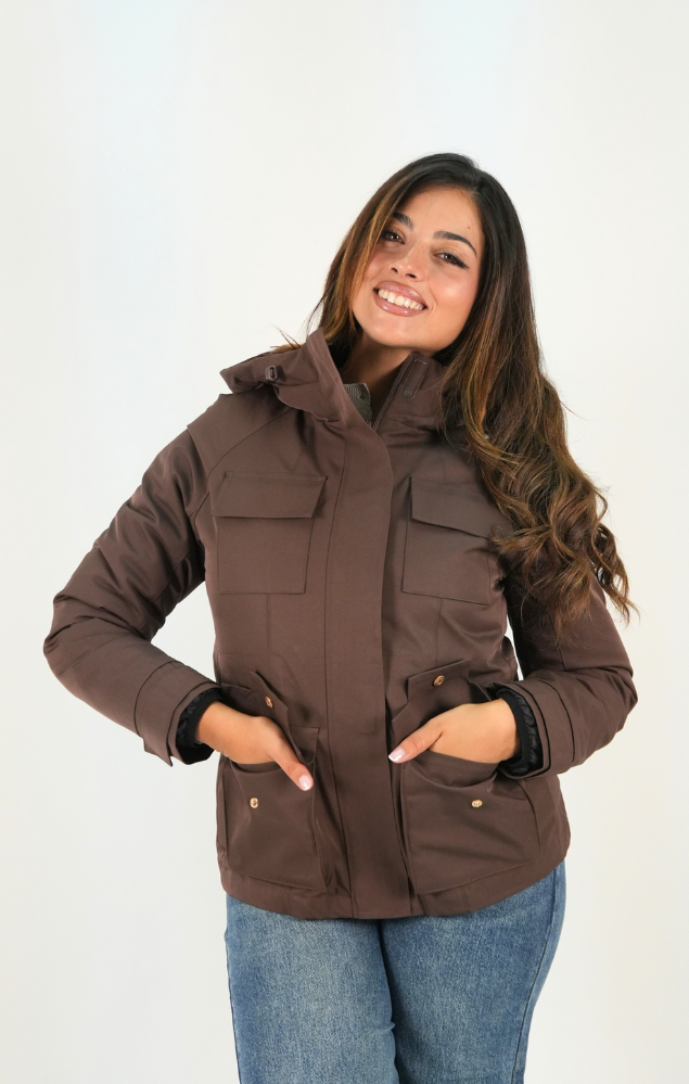 Giubbino double face piumino interno marrone