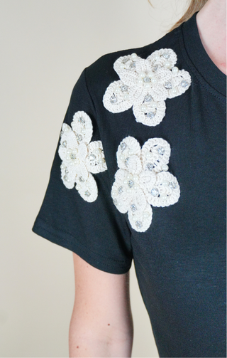 T-shirt fiori laterali nero