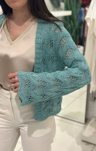 Cardigan in lurex verde acqua