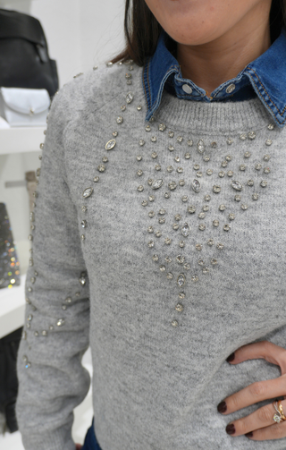 Maglione con strass grigio