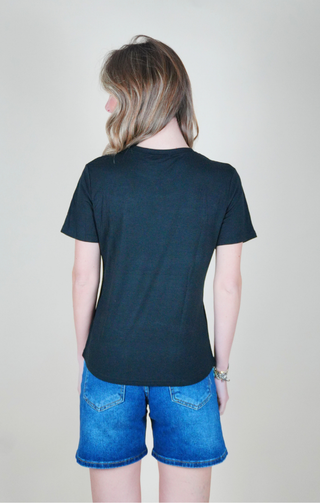 T-shirt fiori laterali nero