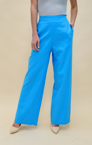 Pantalone lino turchese