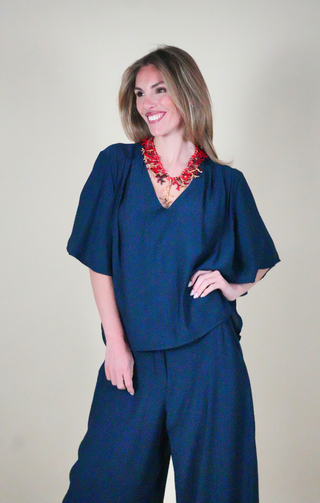 Blusa over con maniche ampie blu