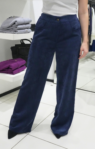 Pantaloni a coste velluto blu