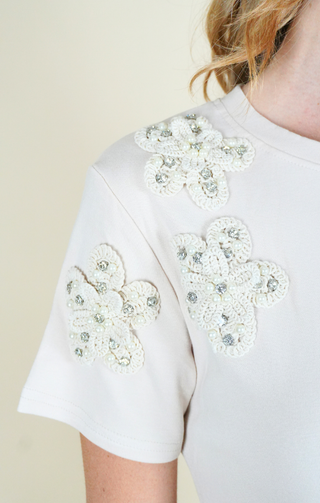 T-shirt fiori laterali beige