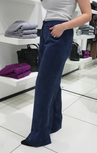 Pantaloni a coste velluto blu