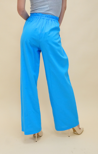 Pantalone lino turchese