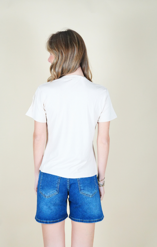T-shirt fiori laterali beige