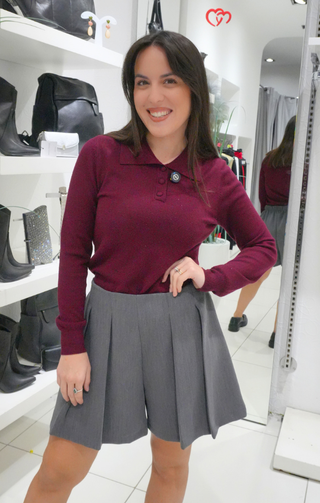 Gonna pantalone con pieghe grigio