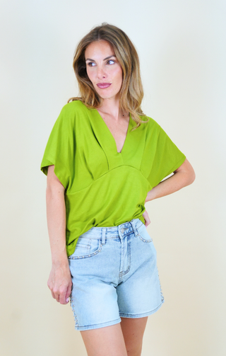 Blusa con scollo V verde oliva