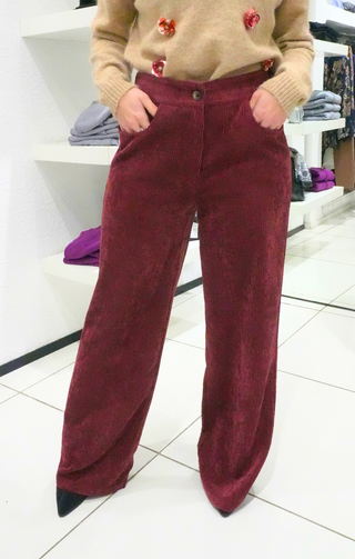 Pantaloni a coste velluto bordeaux