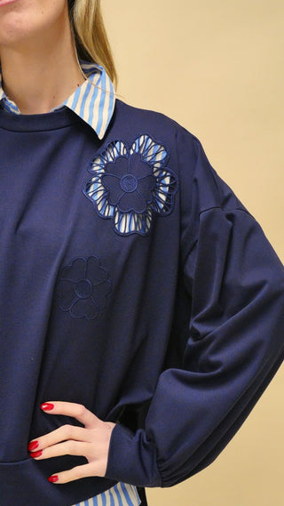Felpa con ricami blu