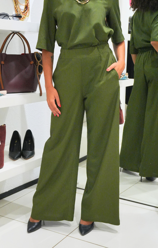 Pantalone in viscosa palazzo verde militare
