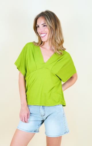 Blusa con scollo V verde oliva