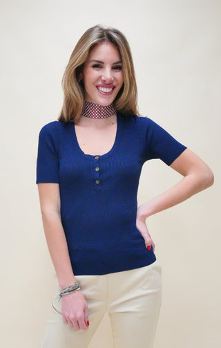 Maglia a Costine con Bottoni blu