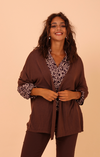 Cardigan 3/4 di filo marrone