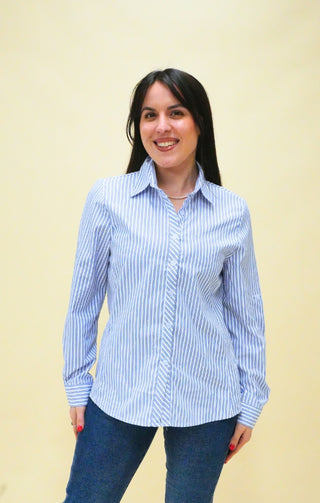 Camicia a Righe con Strass bianco