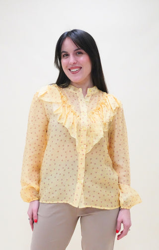 Blusa con volant e pois giallo