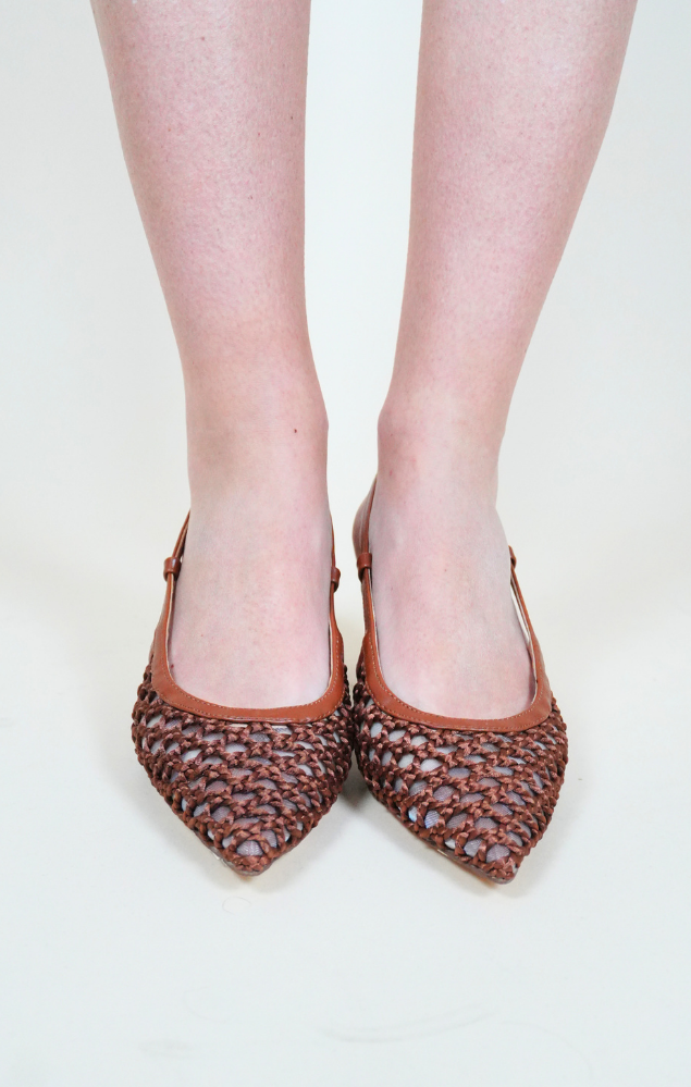 Décolleté slingback intrecciato cuoio
