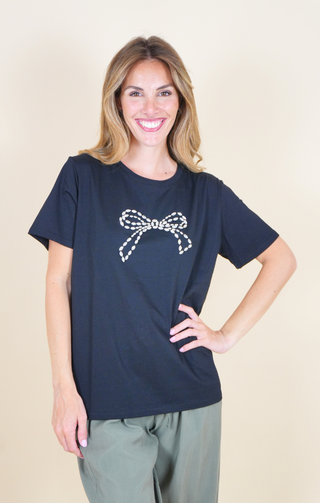 T-shirt con fiocco gioiello nero