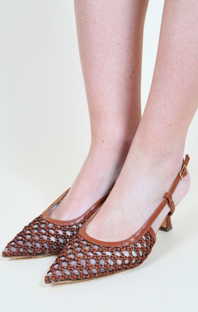 Décolleté slingback intrecciato cuoio