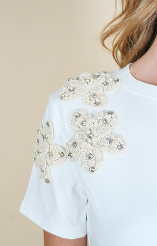 T-shirt fiori laterali bianca