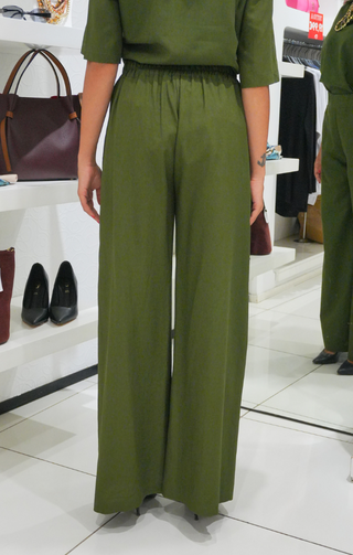 Pantalone in viscosa palazzo verde militare