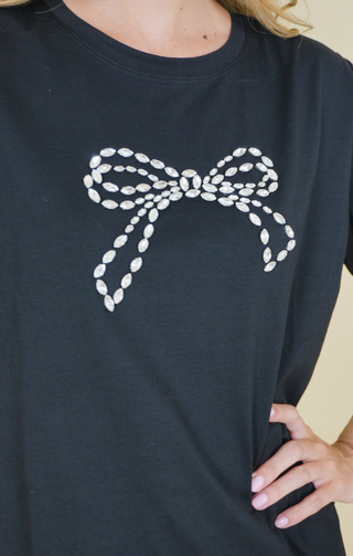 T-shirt con fiocco gioiello nero