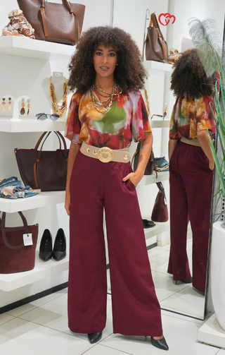 Pantalone in viscosa palazzo bordeaux