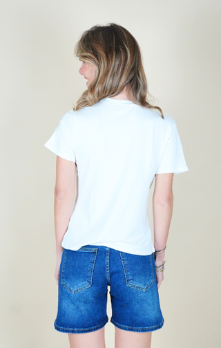 T-shirt fiori laterali bianca