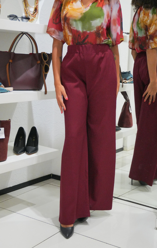 Pantalone in viscosa palazzo bordeaux