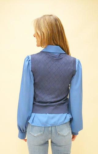 Gilet in maglia con motivo rombi  blu