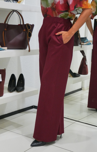 Pantalone in viscosa palazzo bordeaux