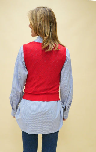 Gilet in maglia con motivo rombi rossa