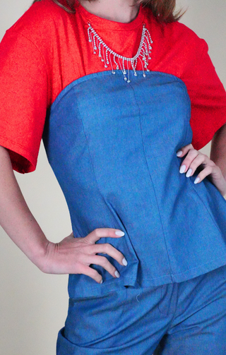 Top a fascia effetto denim