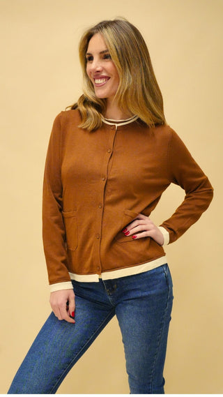 Cardigan bicolore coccio