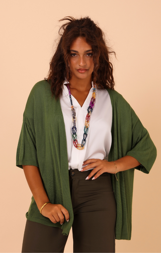 Cardigan di filo 3/4 verde