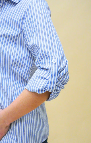 Camicia a Righe con Strass bianco