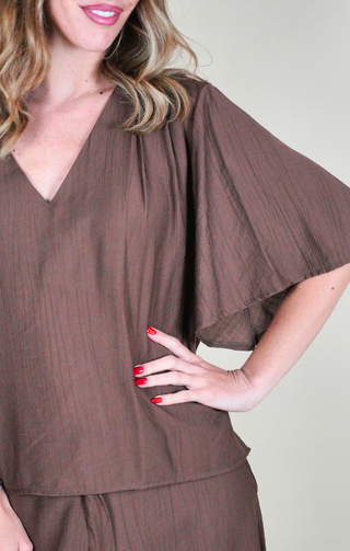 Blusa a "V" marrone