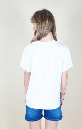 T-shirt con stampa floreale stilizzata dettagli marrone