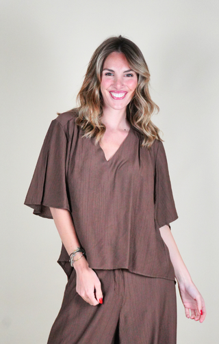 Blusa a "V" marrone
