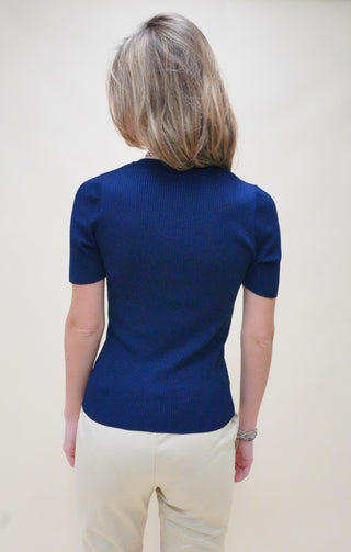 Maglia a Costine con Bottoni blu