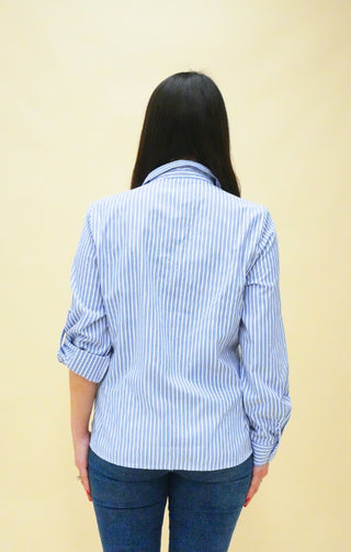 Camicia a Righe con Strass bianco