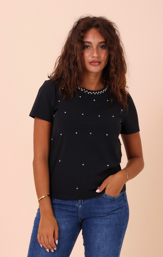 T-Shirt con strass sul collo