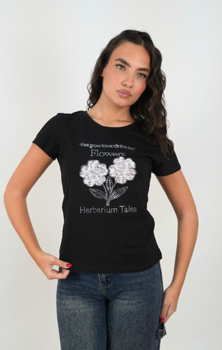 T-shirt flower nera