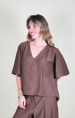 Blusa a "V" marrone