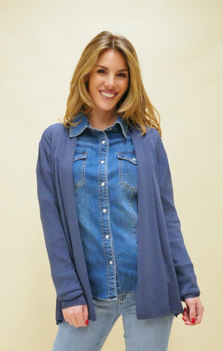 Cardigan lungo aperto blu