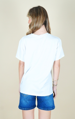 T-shirt con stampa floreale stilizzata dettagli bordeaux