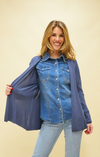 Cardigan lungo aperto blu