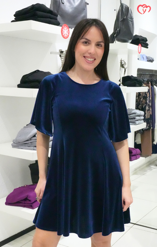 abito in velluto a mezza maniche blu